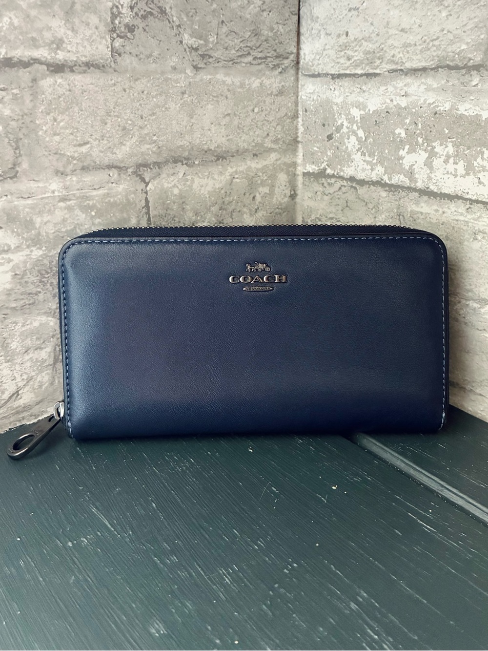 Coach Refined Calf Smooth Leather Zip Around Wallet in True Navy Blue, CR623
